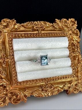 Fashionable 925 Sterling Silver Plated Square Imitation Jade Marble Agate & CZ